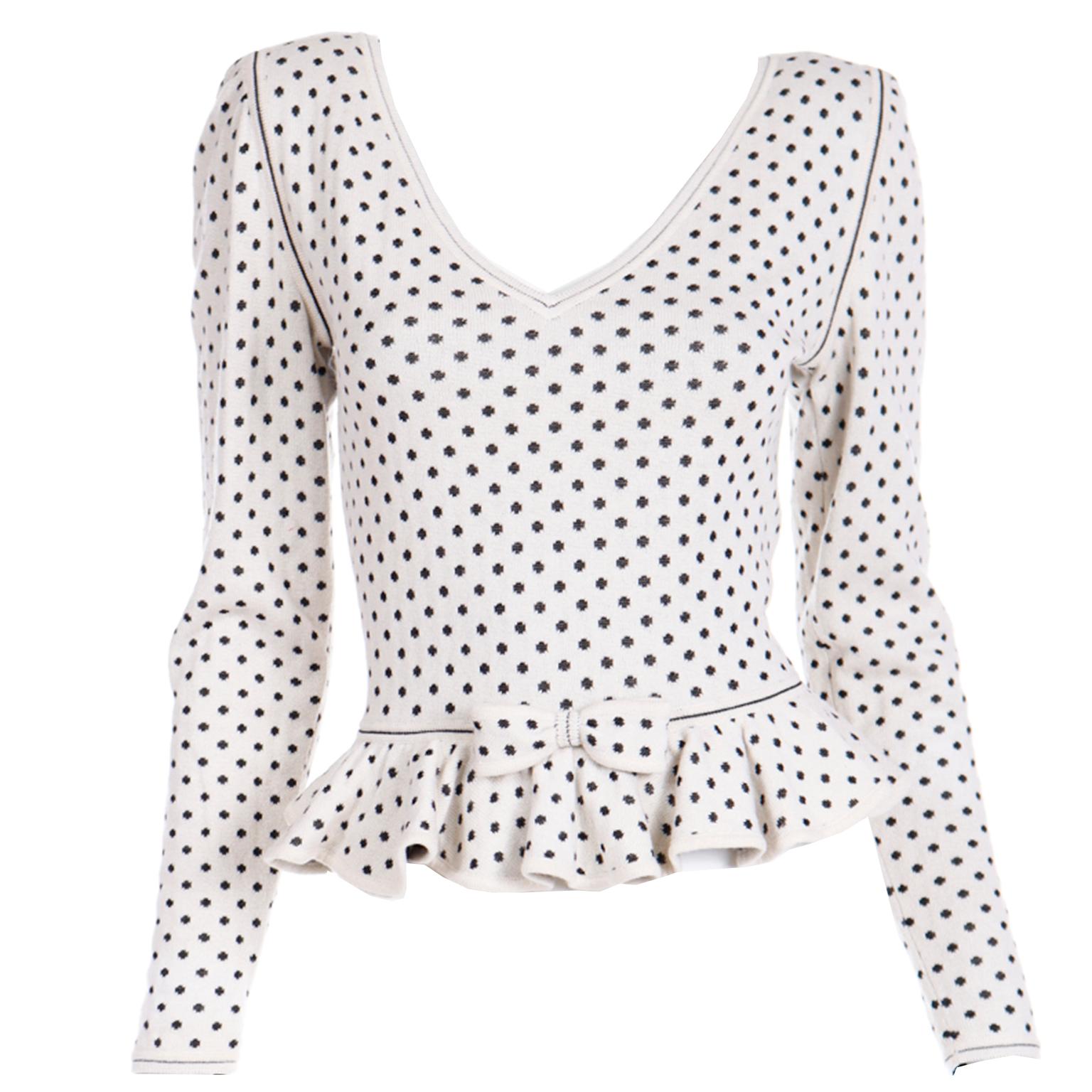 Ungaro Parallele Deadstock Vintage Polka Dot Bow Cashmere Silk Sweater Top For Sale 1