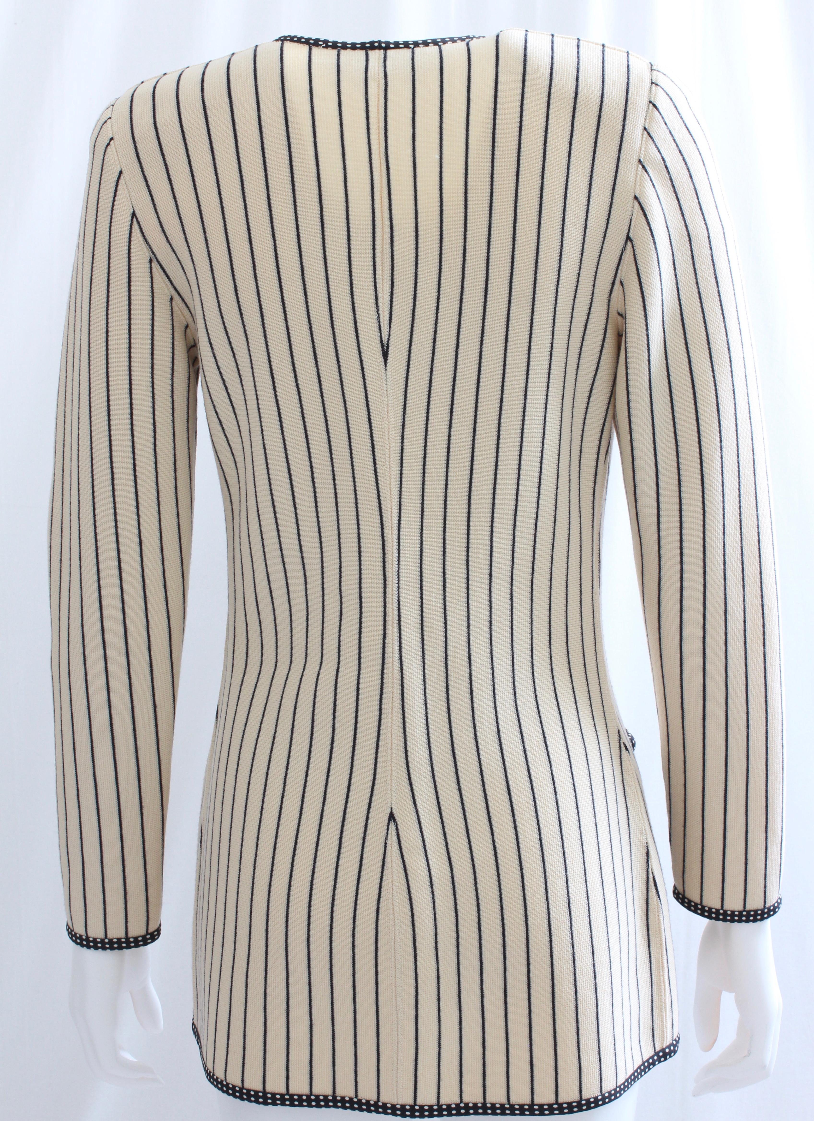Ungaro Parallele Striped Patch Pocket Sweater Jacket Black & White Knit Size S In Good Condition In Port Saint Lucie, FL
