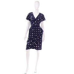 Ungaro Parallele Vintage Blue Polka Dot Silk Dress