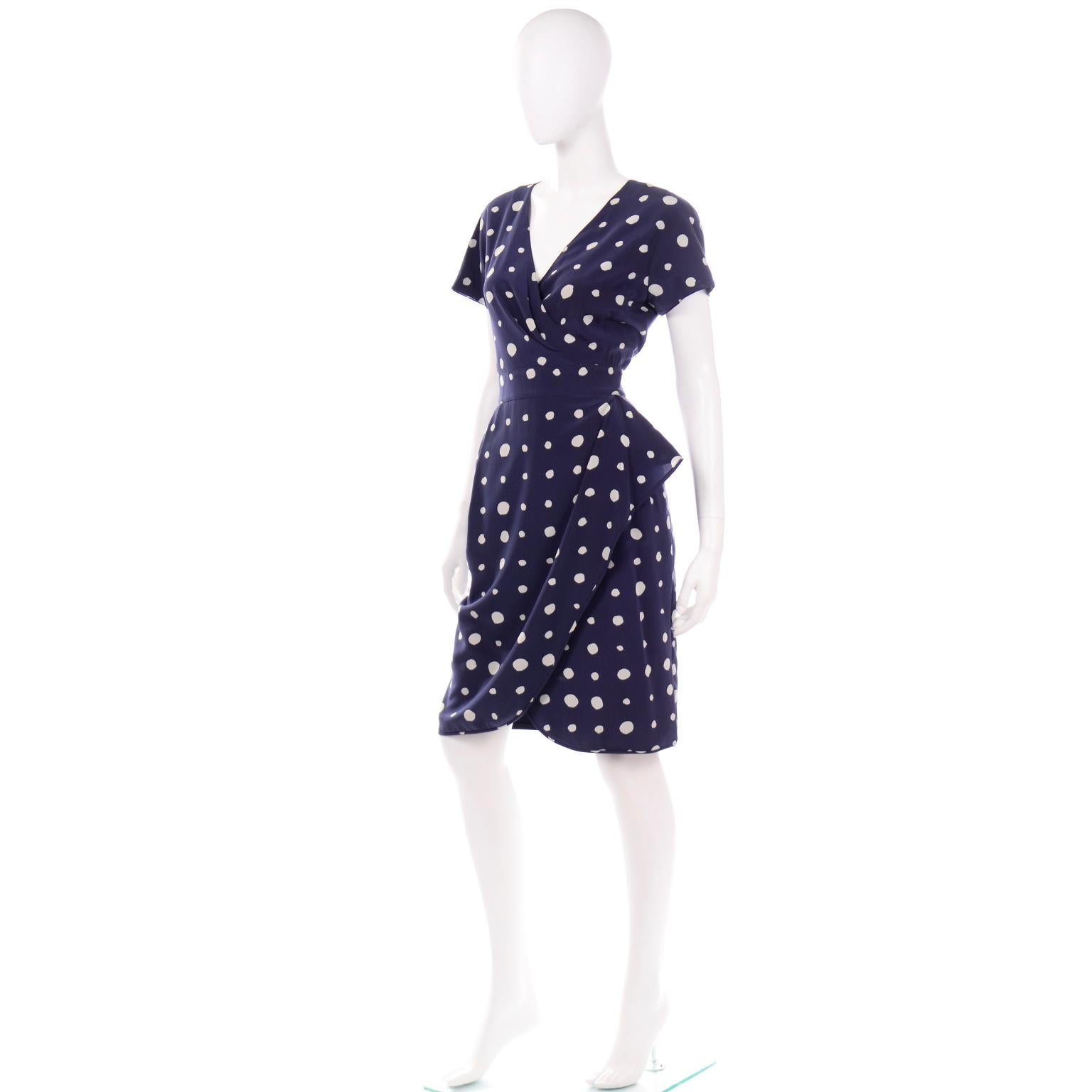 blue polka dot wrap dress