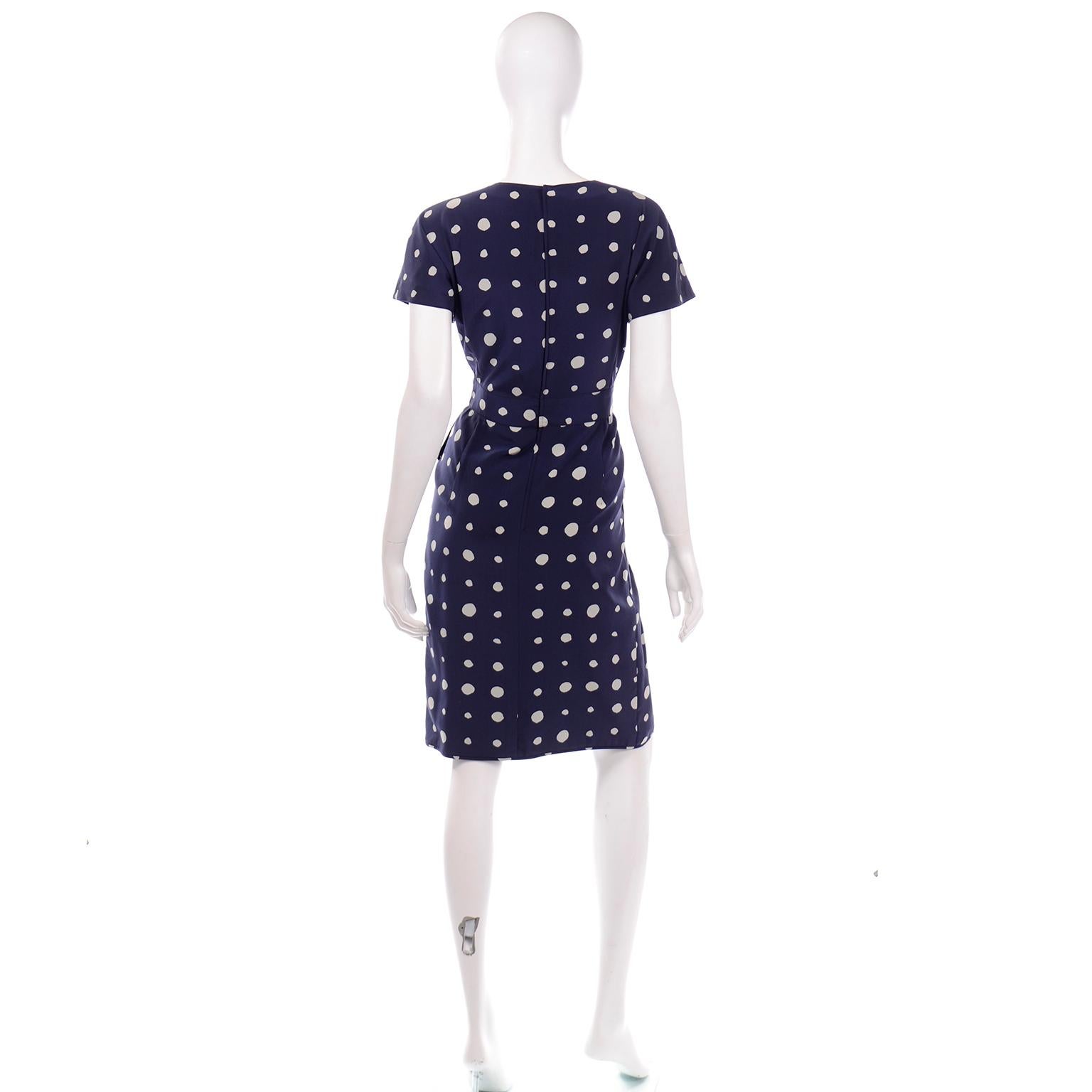 Black Ungaro Parallele Vintage Blue Polka Dot Silk Dress For Sale