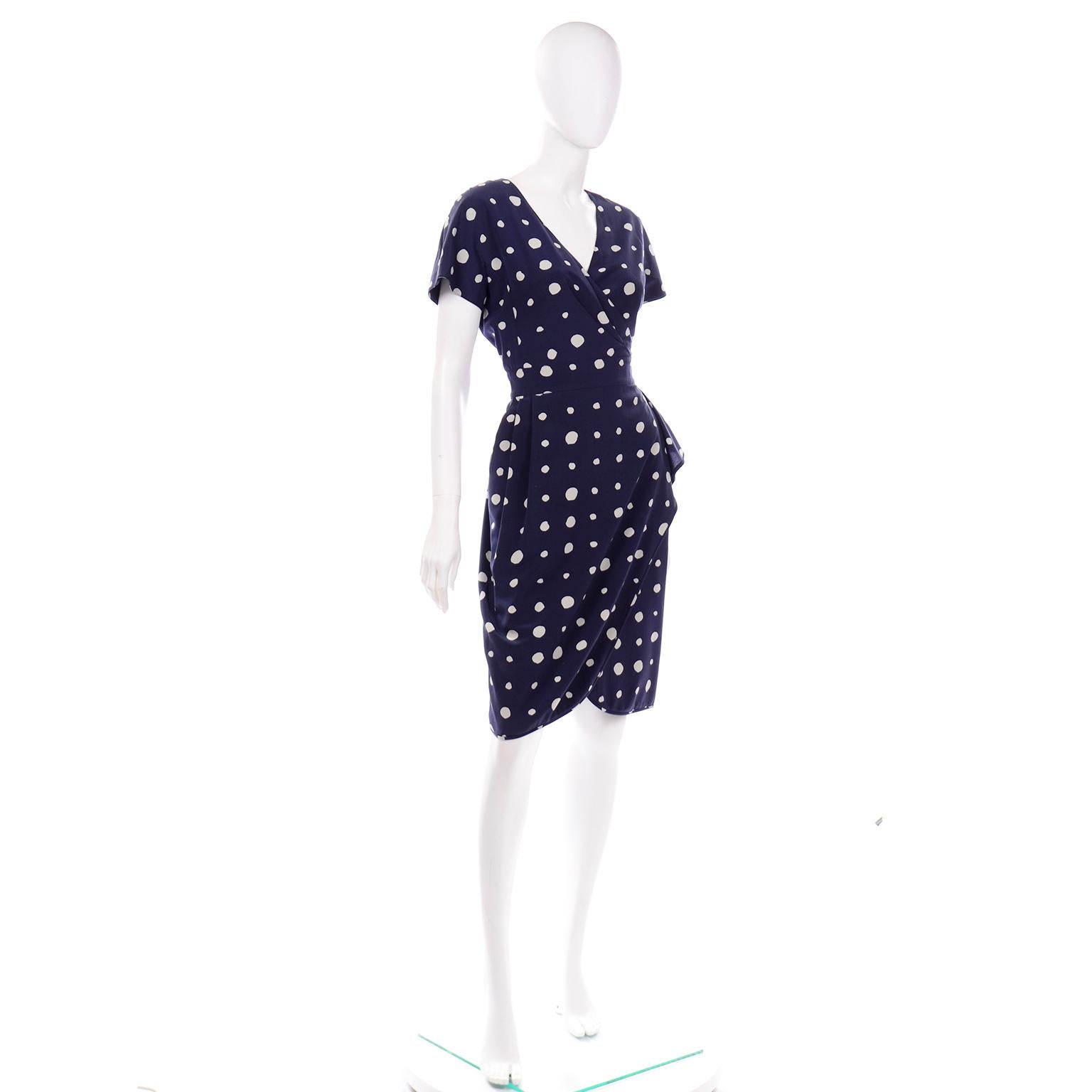 Ungaro Parallele Vintage Blue Polka Dot Silk Dress In Excellent Condition For Sale In Portland, OR