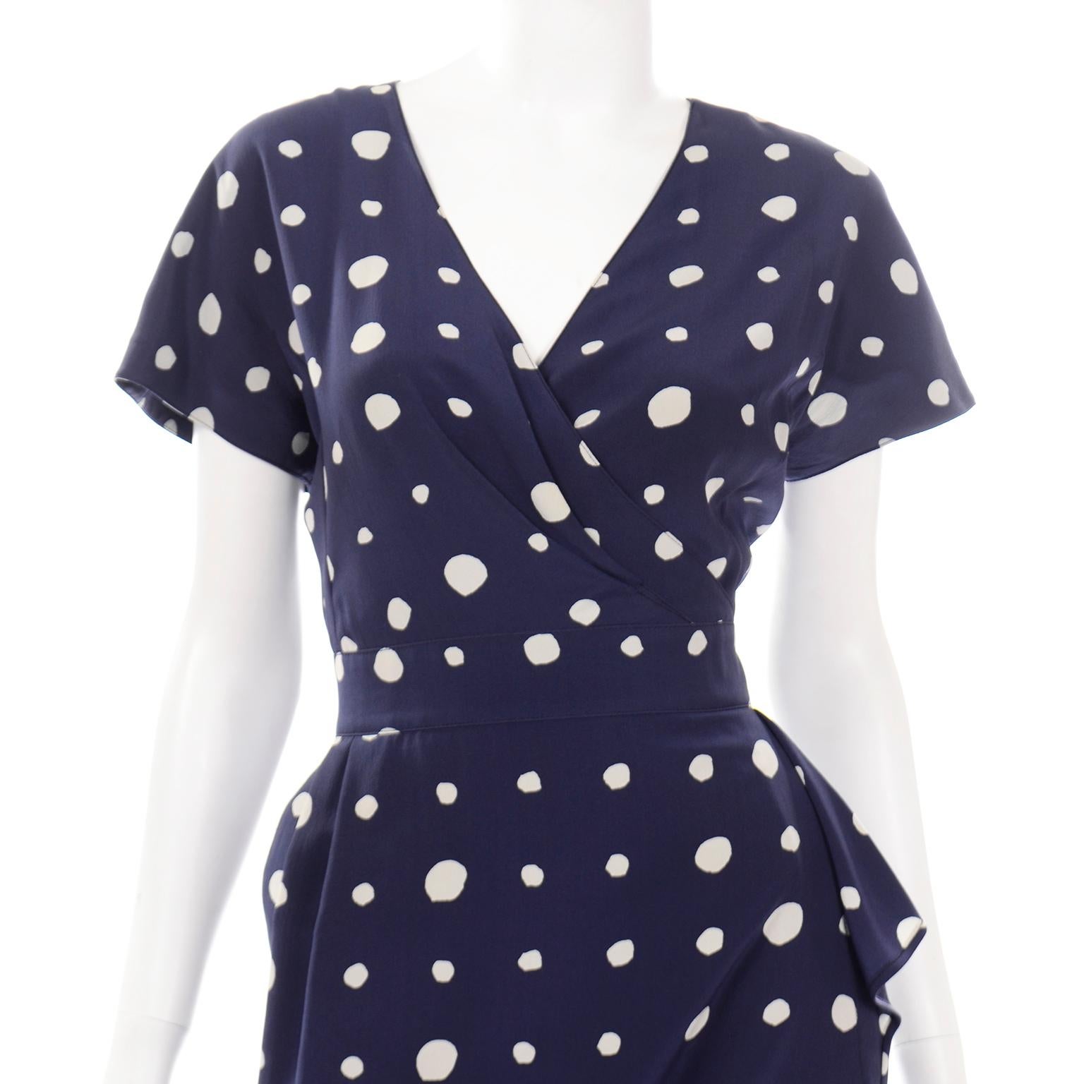Women's Ungaro Parallele Vintage Blue Polka Dot Silk Dress For Sale