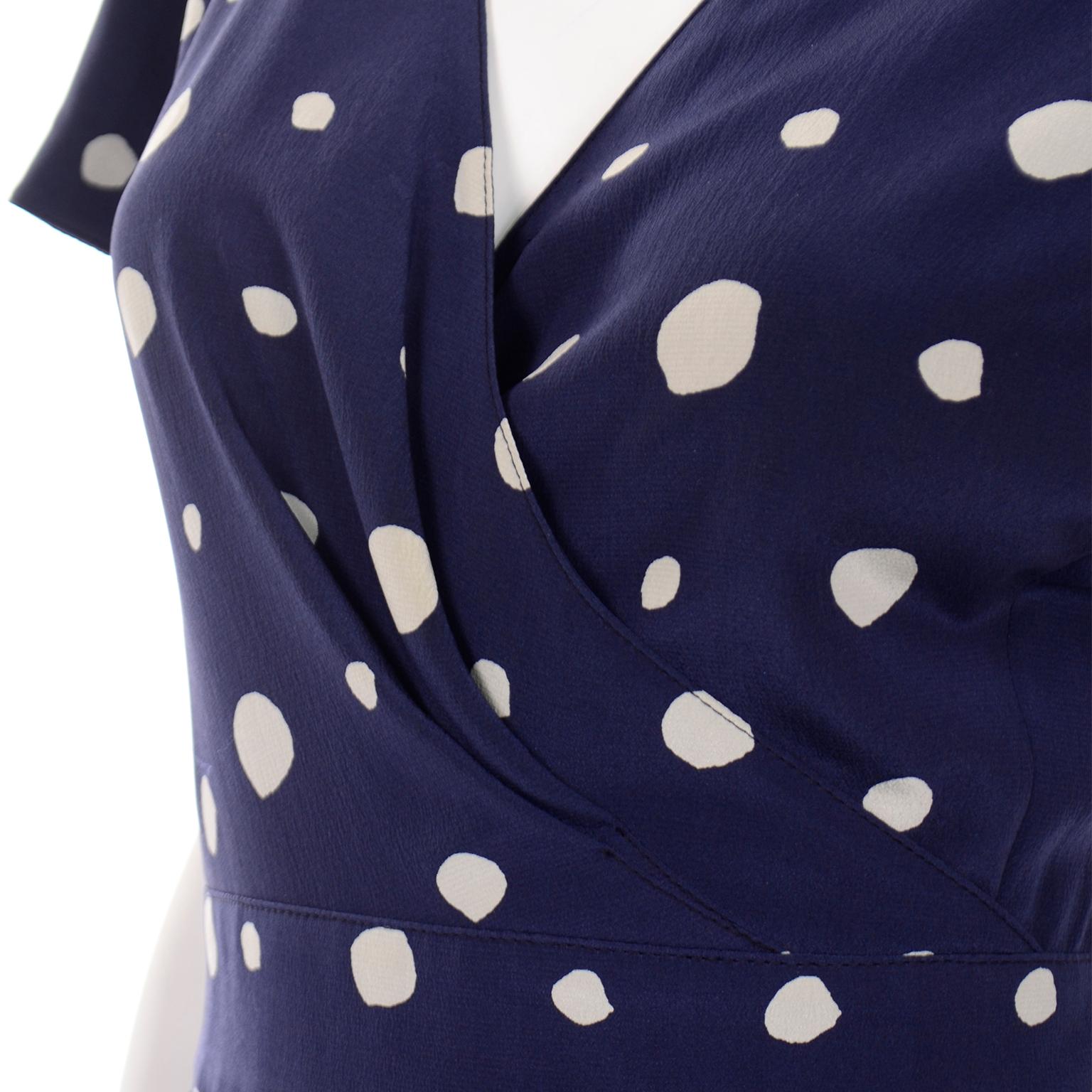 Ungaro Parallele Vintage Blue Polka Dot Silk Dress For Sale 1