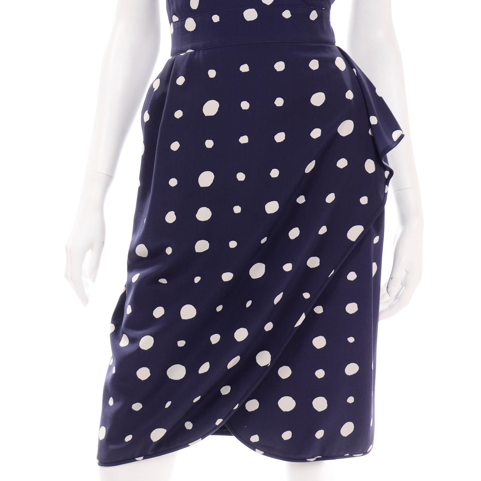 Ungaro Parallele Vintage Blue Polka Dot Silk Dress For Sale 2