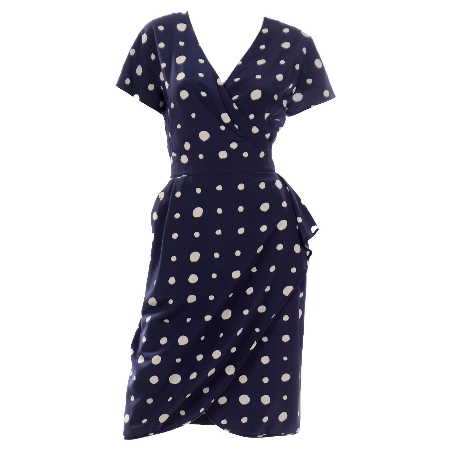 Ungaro Parallele Vintage Blue Polka Dot Silk Dress For Sale