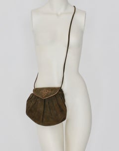 Ungaro Parallele Vintage Crossover Bag Shoulder Bag Green Suede Leather 1980s