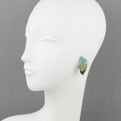 Ungaro Paris, Art Nouveau Style Blue Resin Clip Earrings