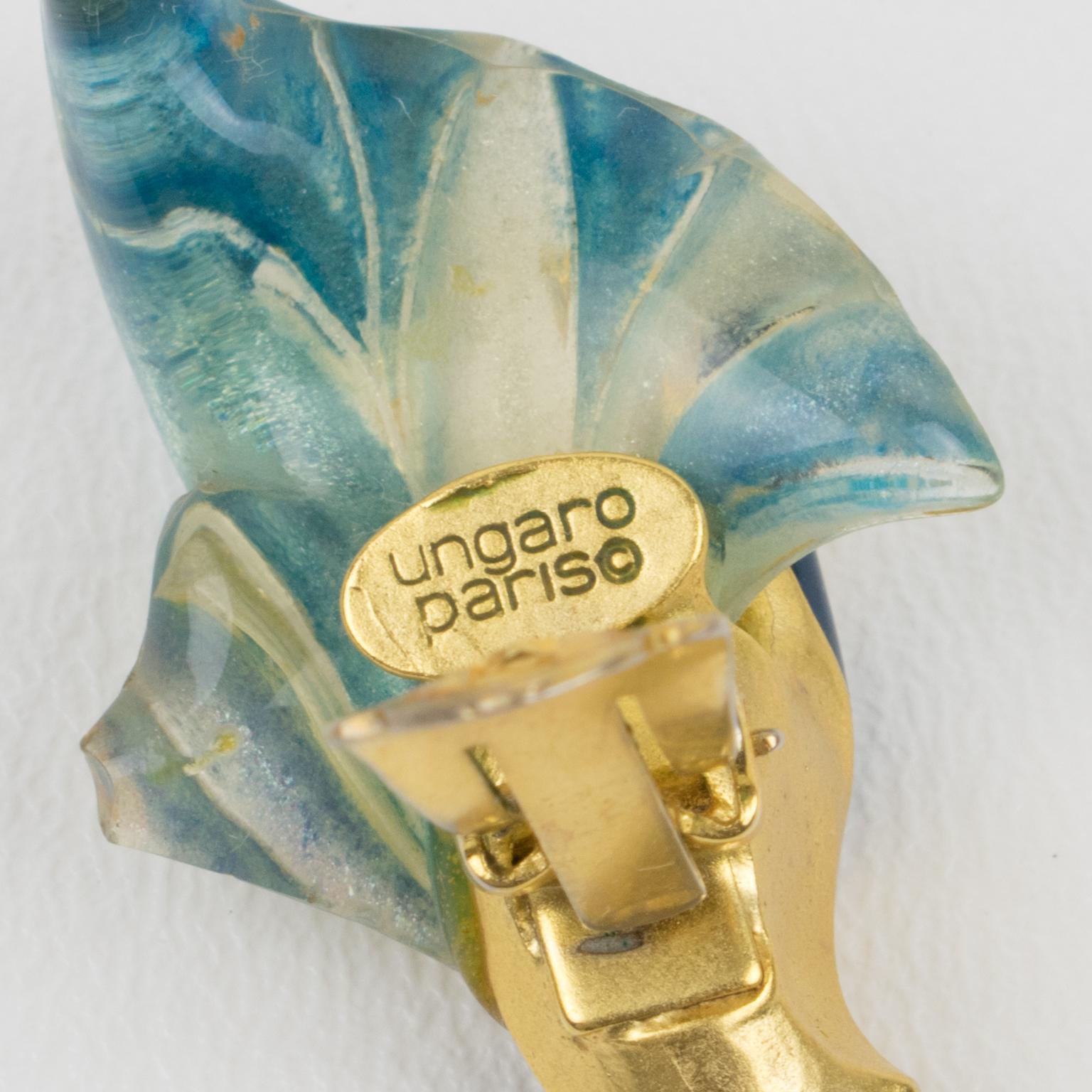 Women's Ungaro Paris, Art Nouveau Style Blue Resin Clip Earrings For Sale