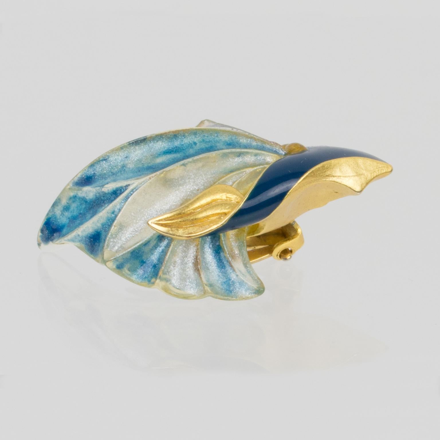 Ungaro Paris, Art Nouveau Style Blue Resin Clip Earrings For Sale 1