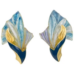 Ungaro Paris, Art Nouveau Style Blue Resin Clip Earrings