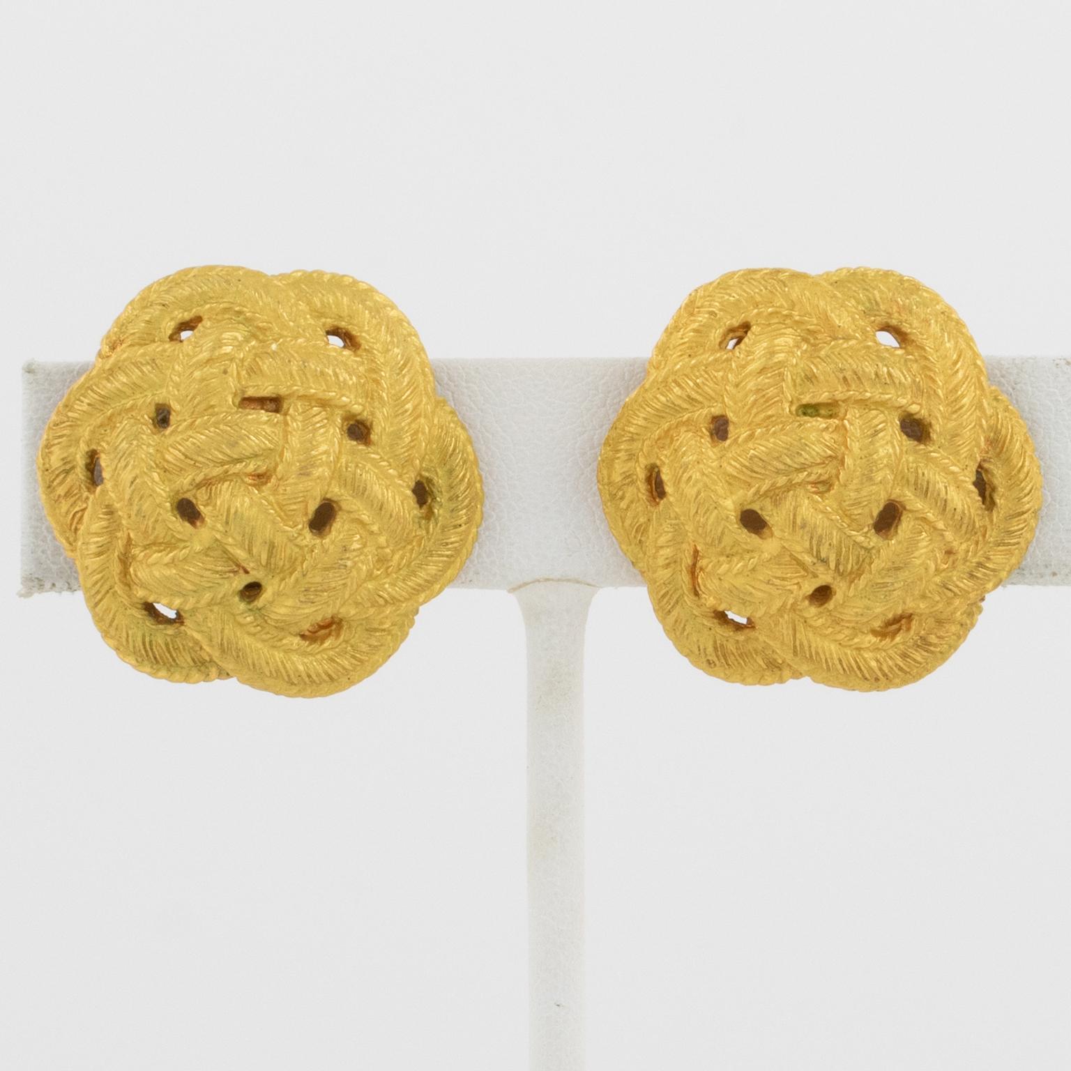 Ungaro Paris Braided Gilt Metal Clip Earrings For Sale 2