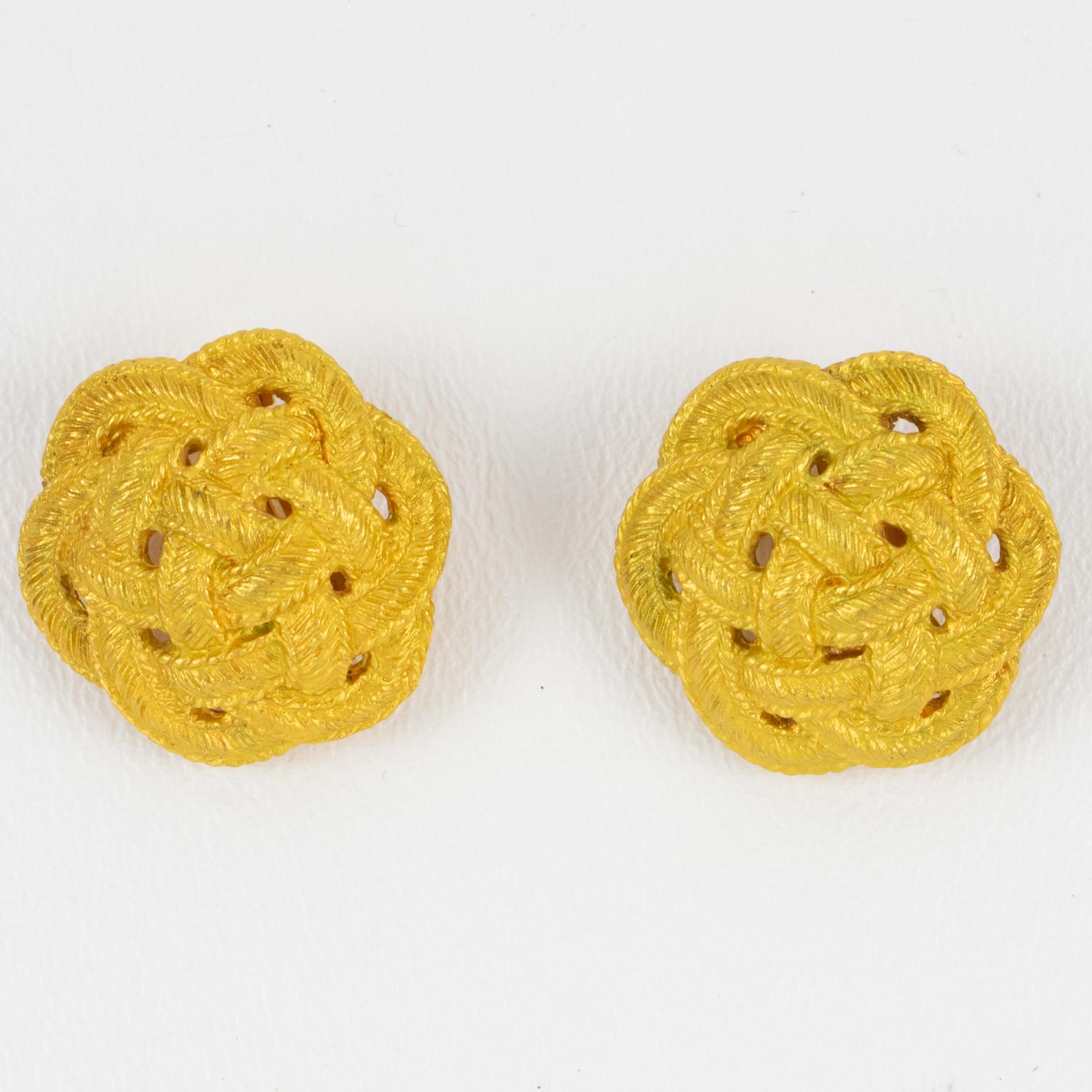 Ungaro Paris Braided Gilt Metal Clip Earrings For Sale 3