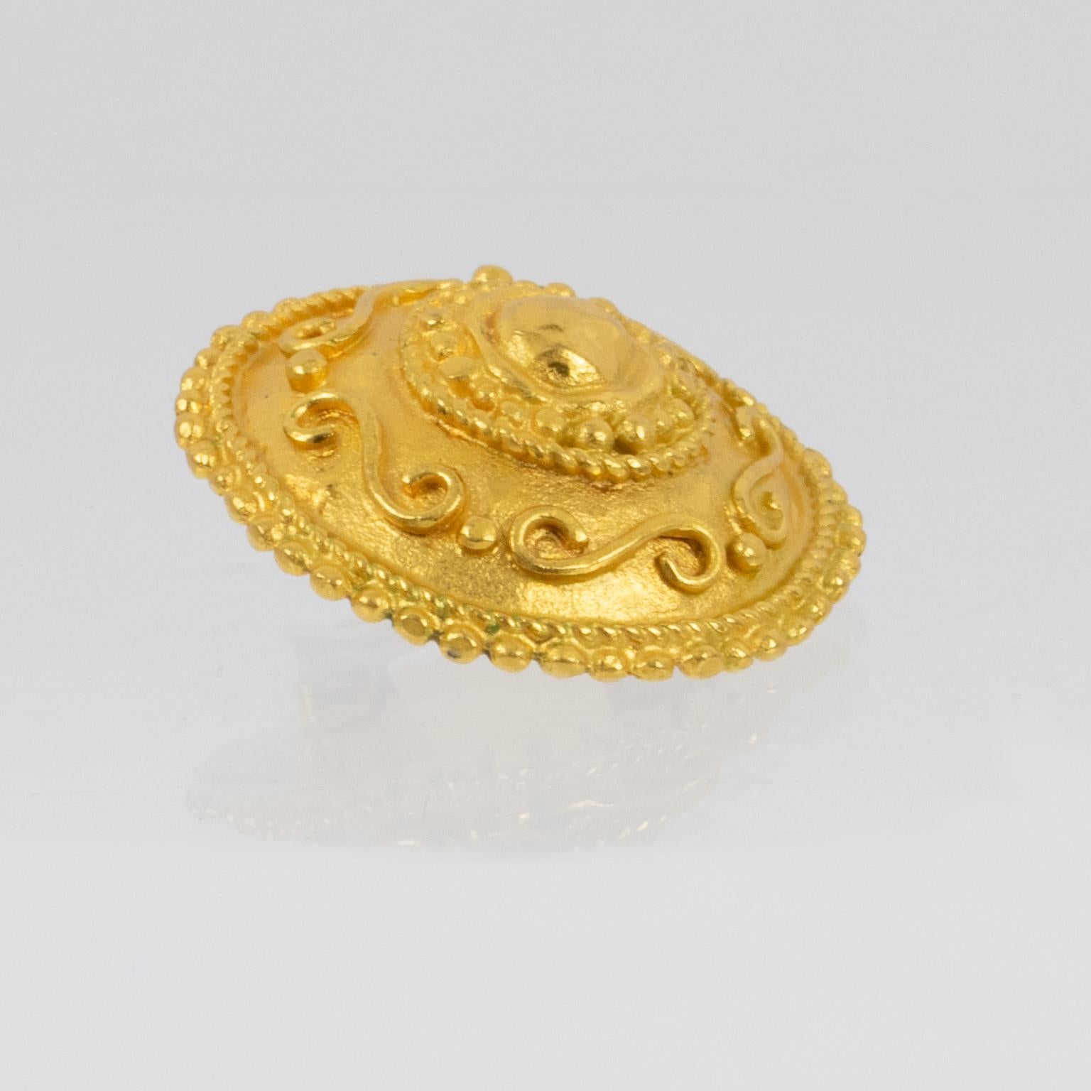 Ungaro Paris Ornate Gilt Metal Clip Earrings For Sale 1