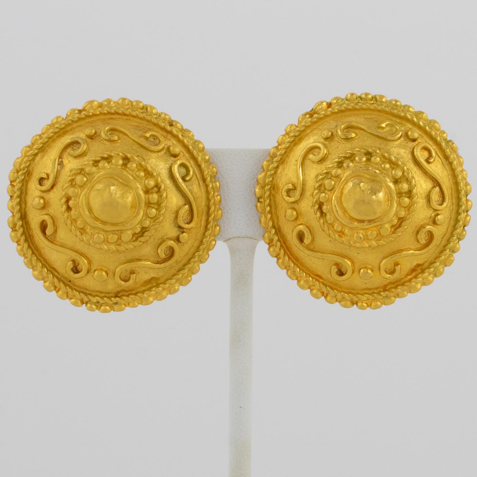 Ungaro Paris Ornate Gilt Metal Clip Earrings For Sale 2