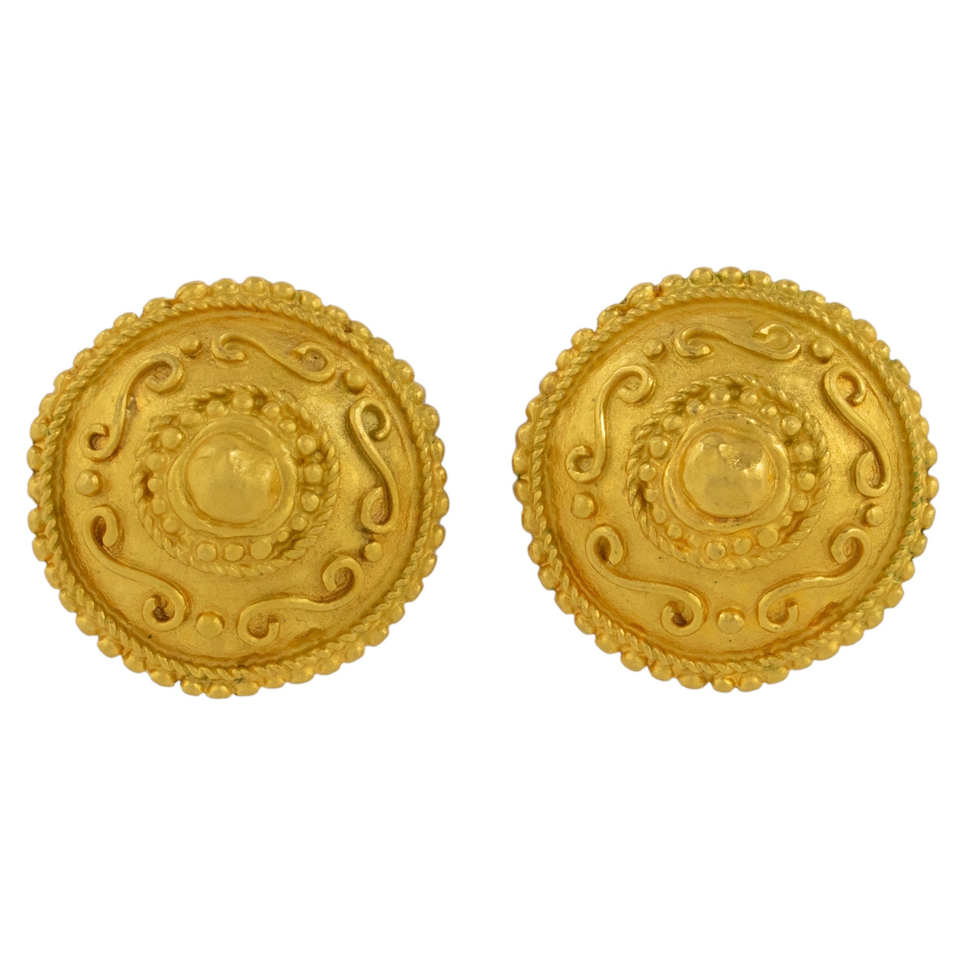 Ungaro Paris Ornate Gilt Metal Clip Earrings