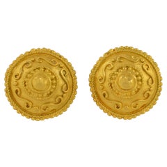 Vintage Ungaro Paris Ornate Gilt Metal Clip Earrings