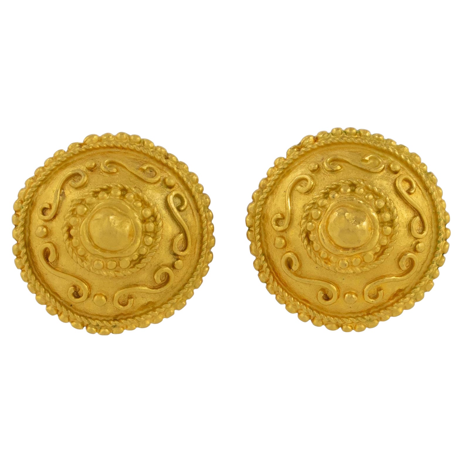 Ungaro Paris Ornate Gilt Metal Clip Earrings For Sale