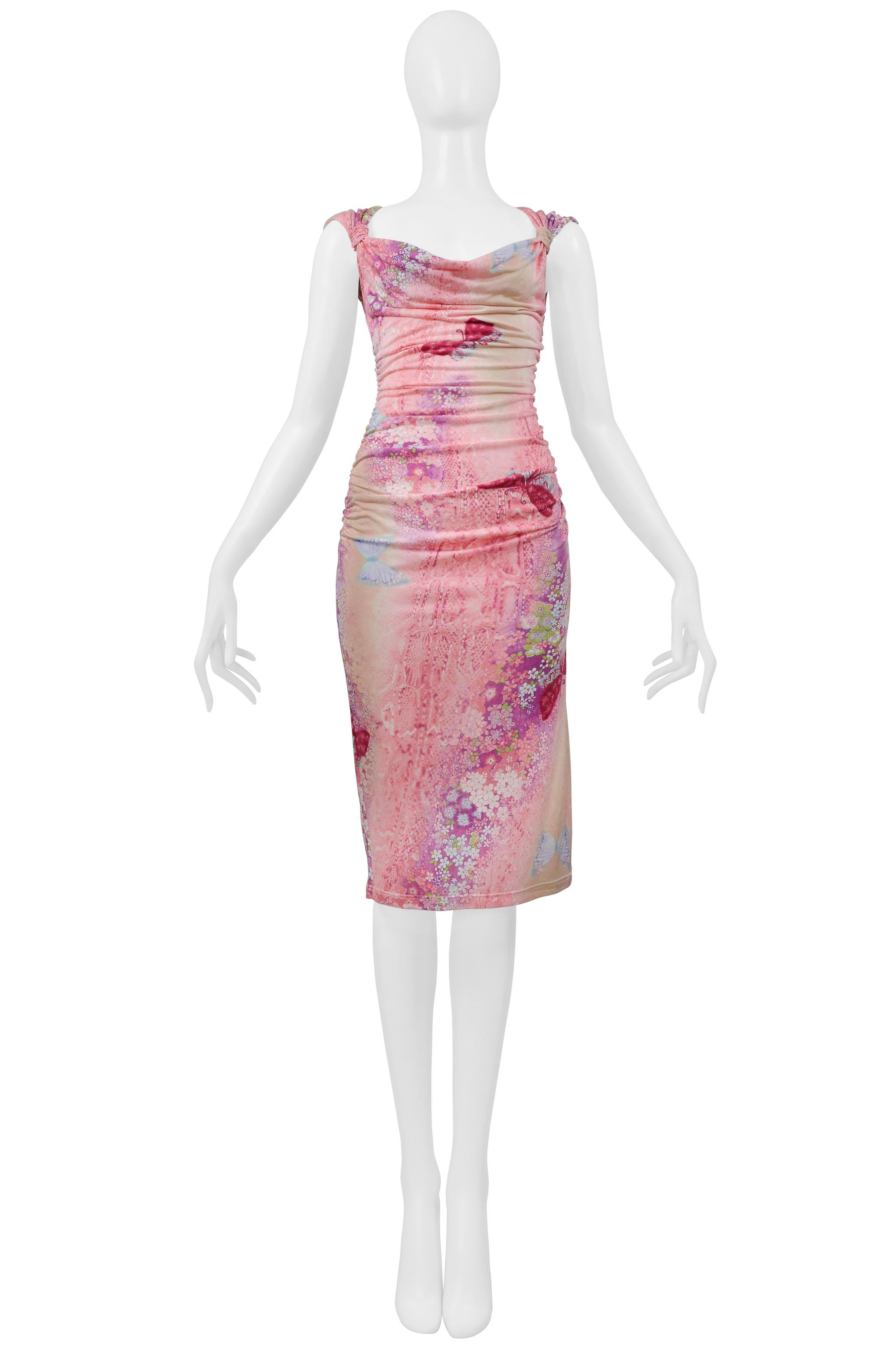 Beige Abito Ungaro rosa e viola con stampa a farfalla in vendita