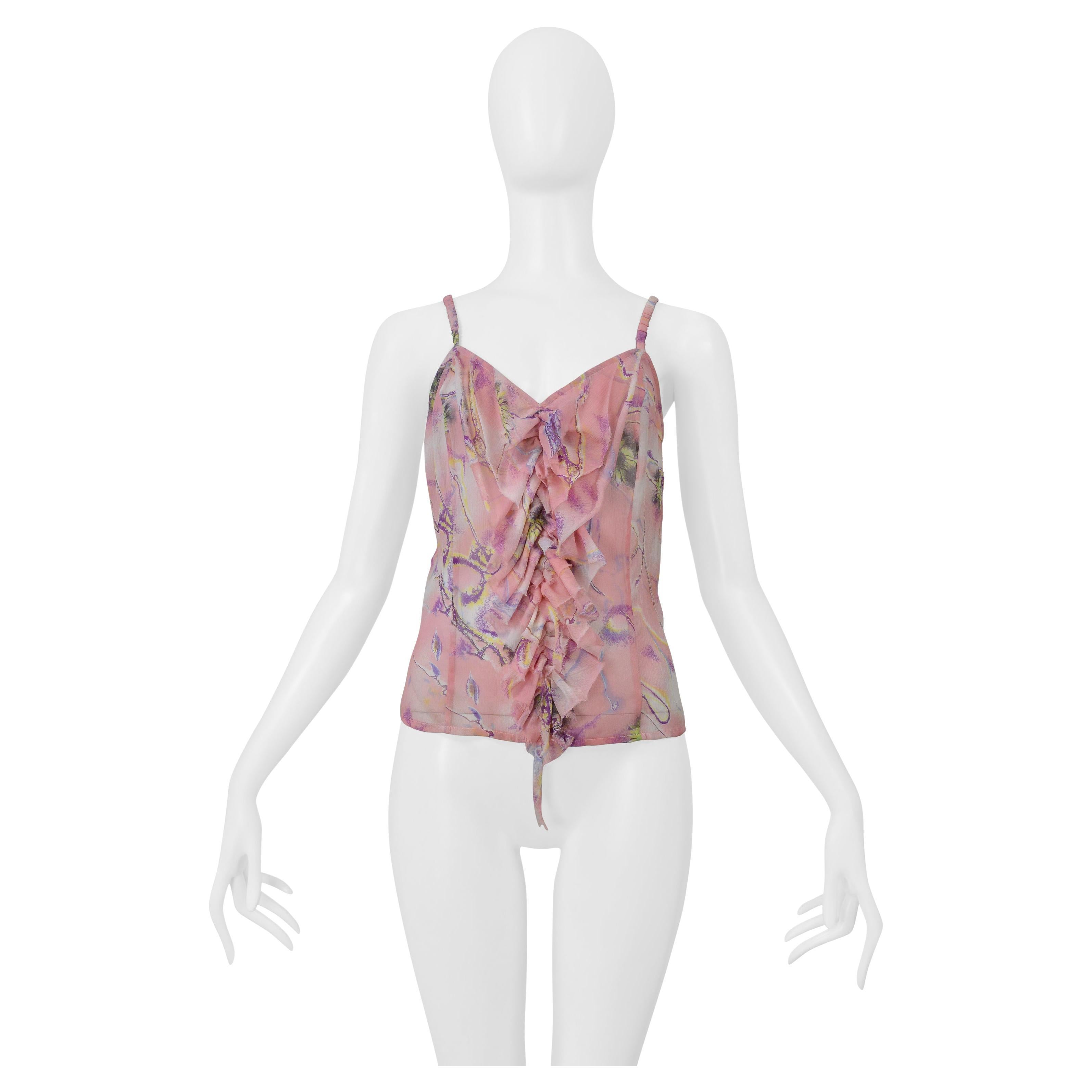 Ungaro - Canotta in chiffon rosa con stampa floreale