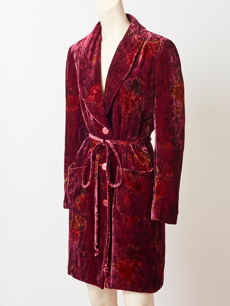 Red Ungaro Printed Velvet Belted Coat Dress