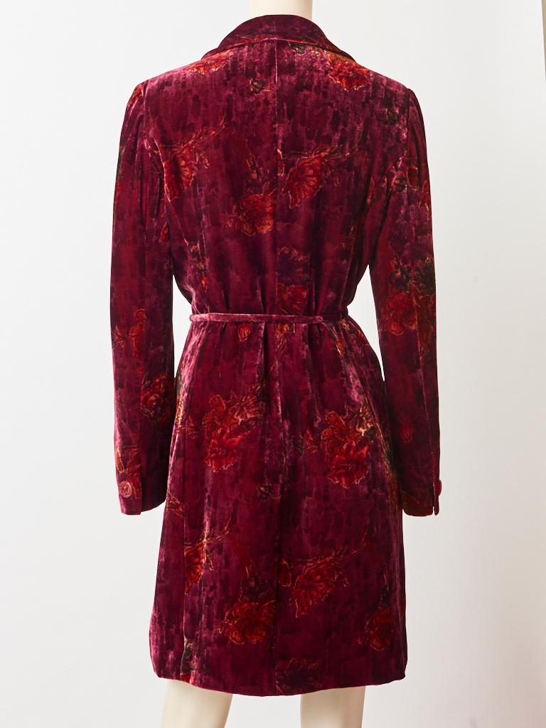 Ungaro Printed Velvet Belted Coat Dress In Good Condition In New York, NY