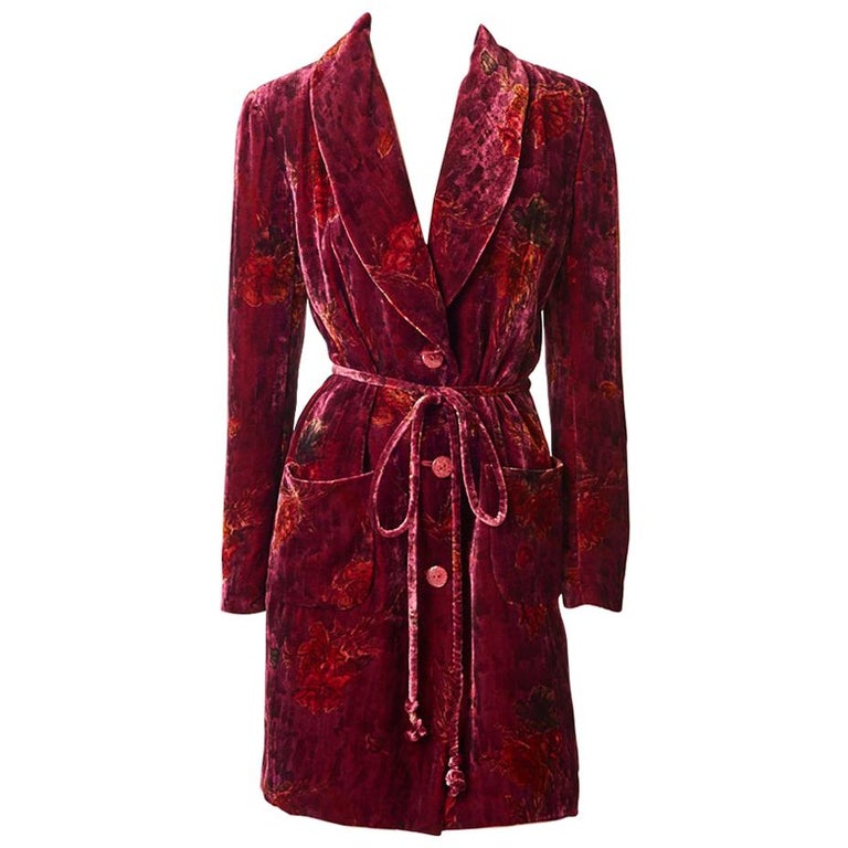 Ungaro Printed Velvet Belted Coat Dress at 1stDibs