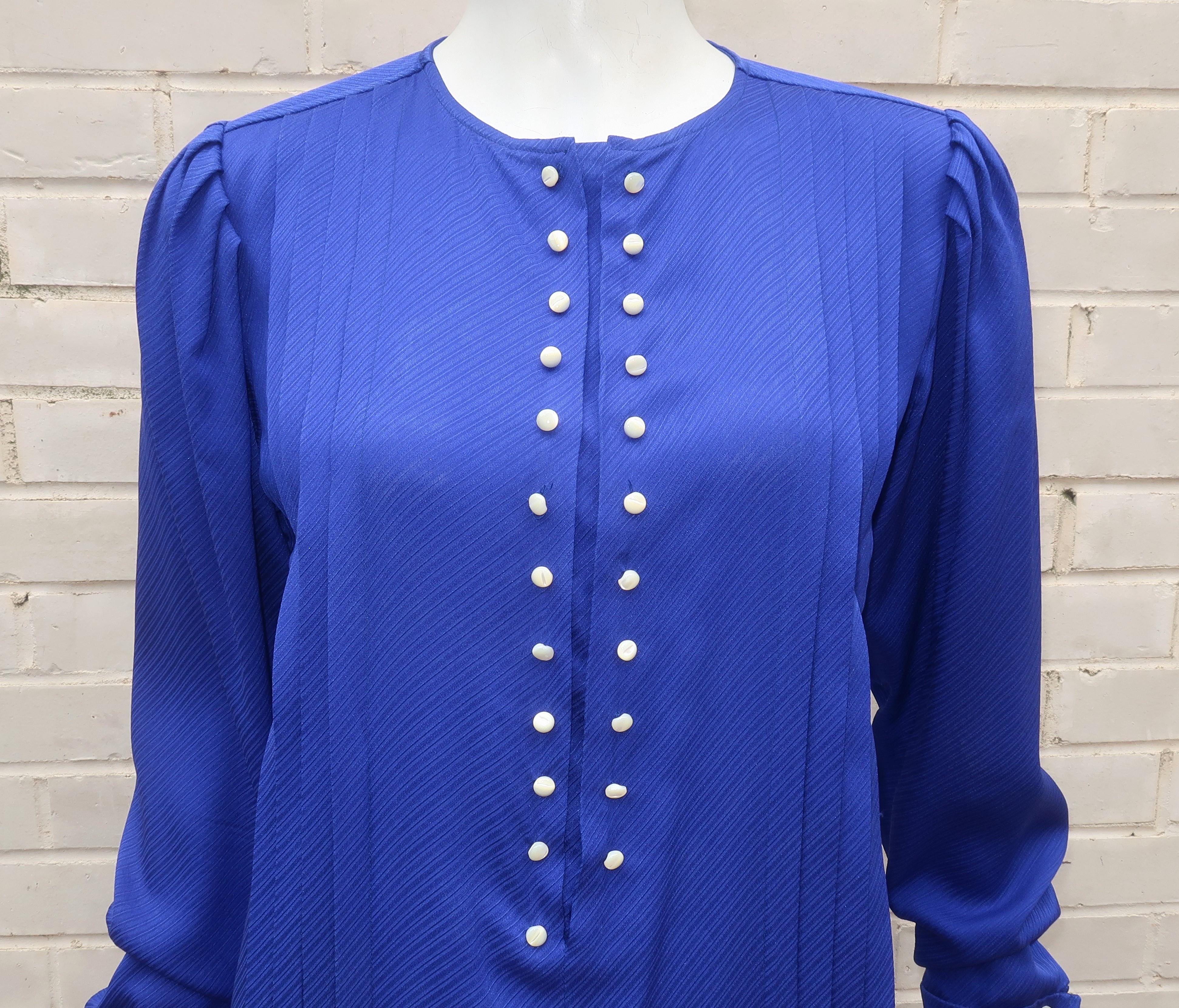Ungaro Royal Blue Silk Dress & Quilted Jacket Set, C.1980 For Sale 4