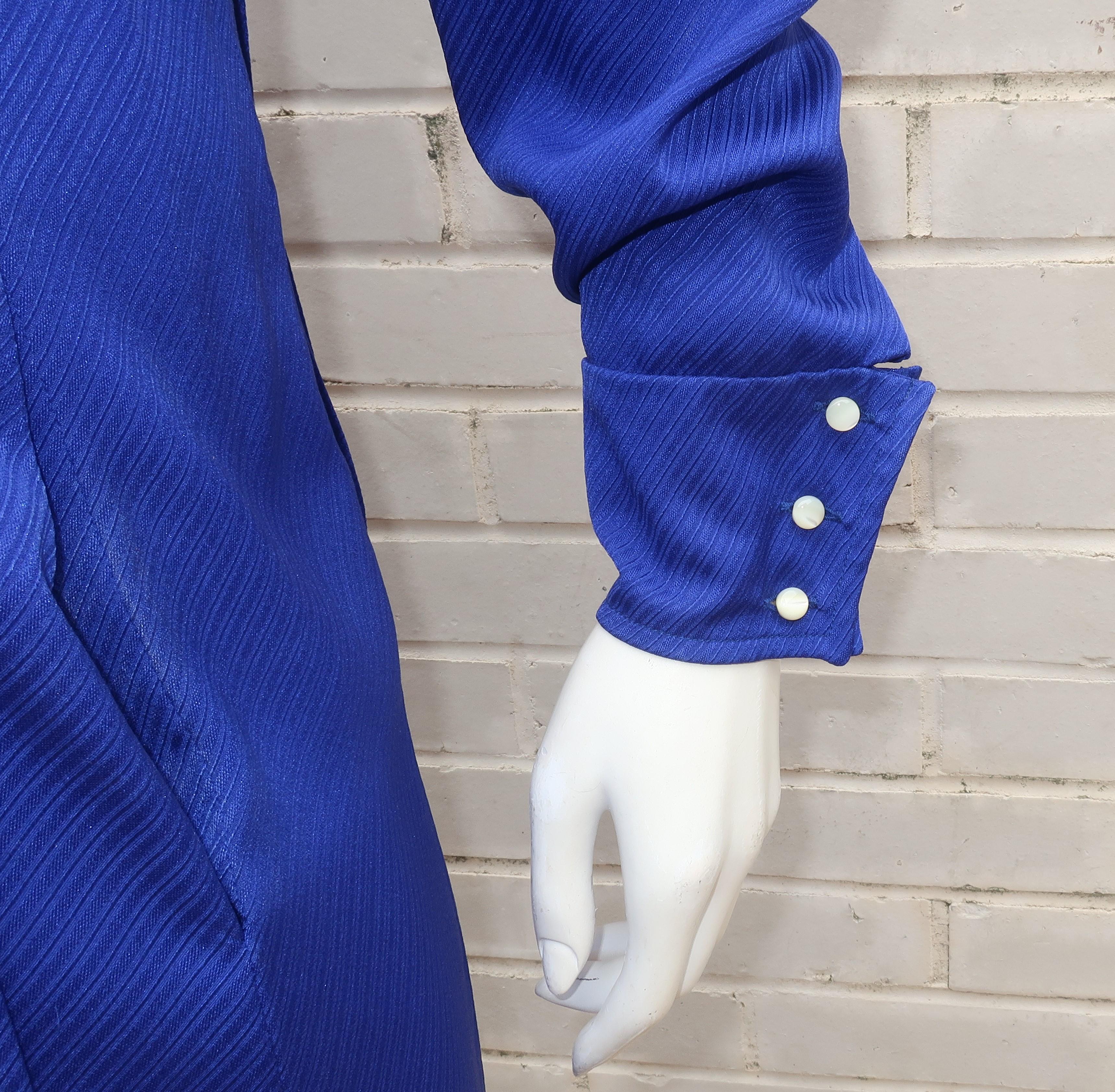 Ungaro Royal Blue Silk Dress & Quilted Jacket Set, C.1980 For Sale 5