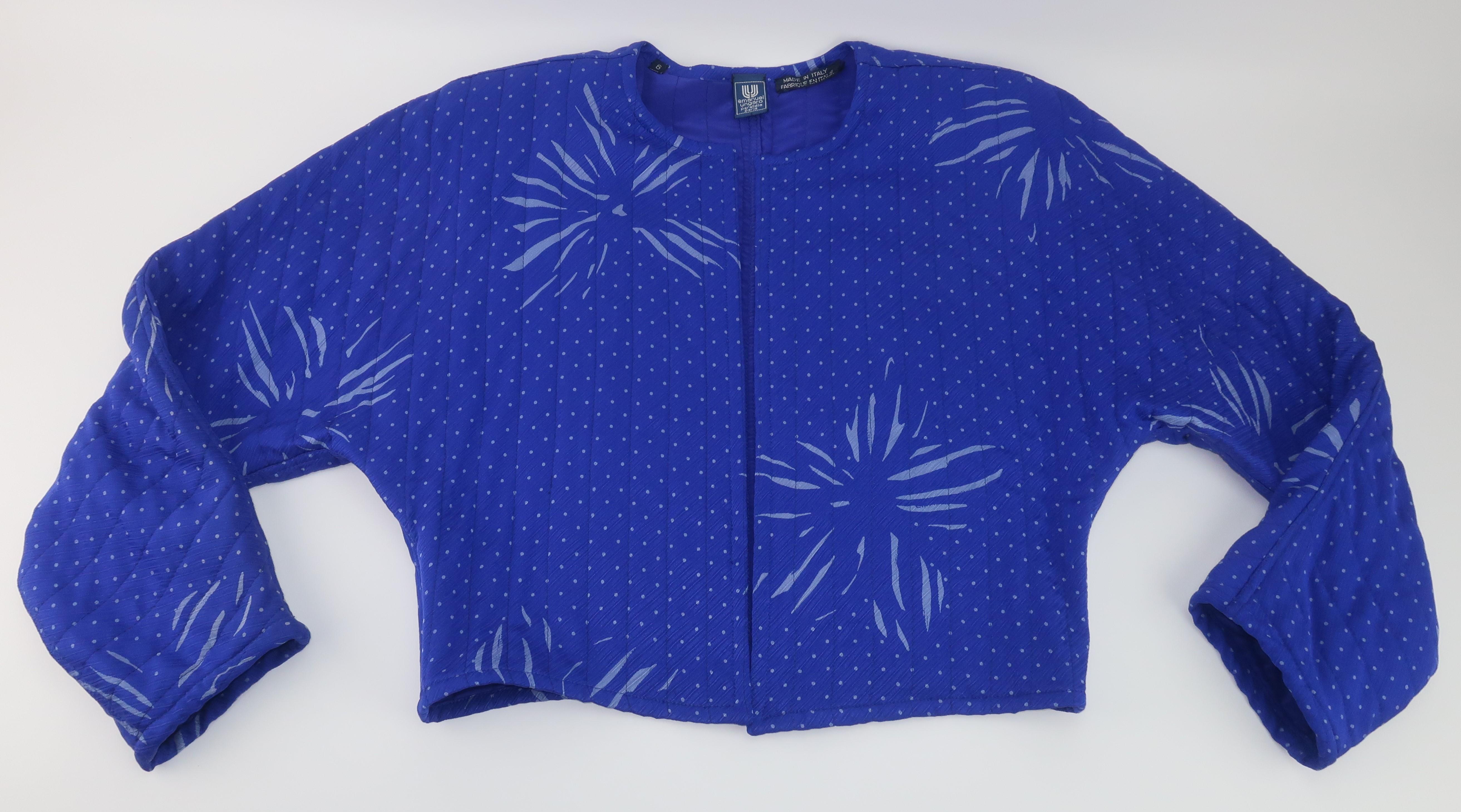 Ungaro Royal Blue Silk Dress & Quilted Jacket Set, C.1980 For Sale 6