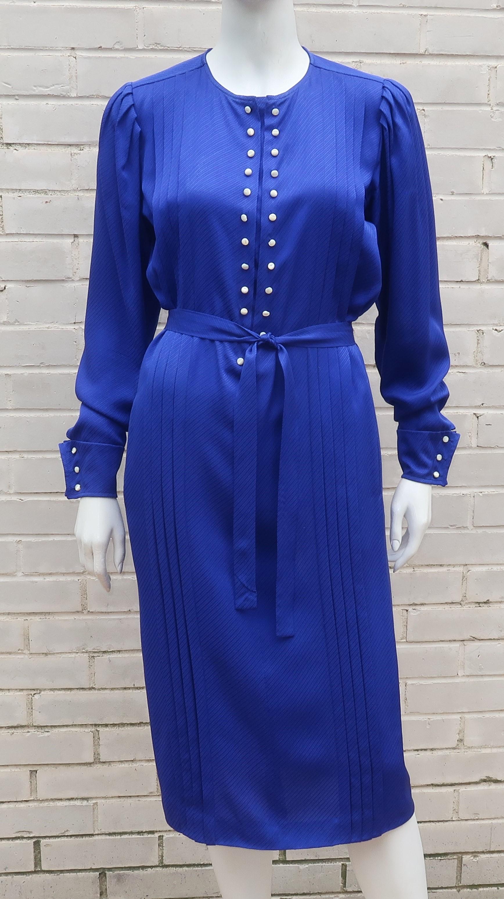 Ungaro Royal Blue Silk Dress & Quilted Jacket Set, C.1980 For Sale 2