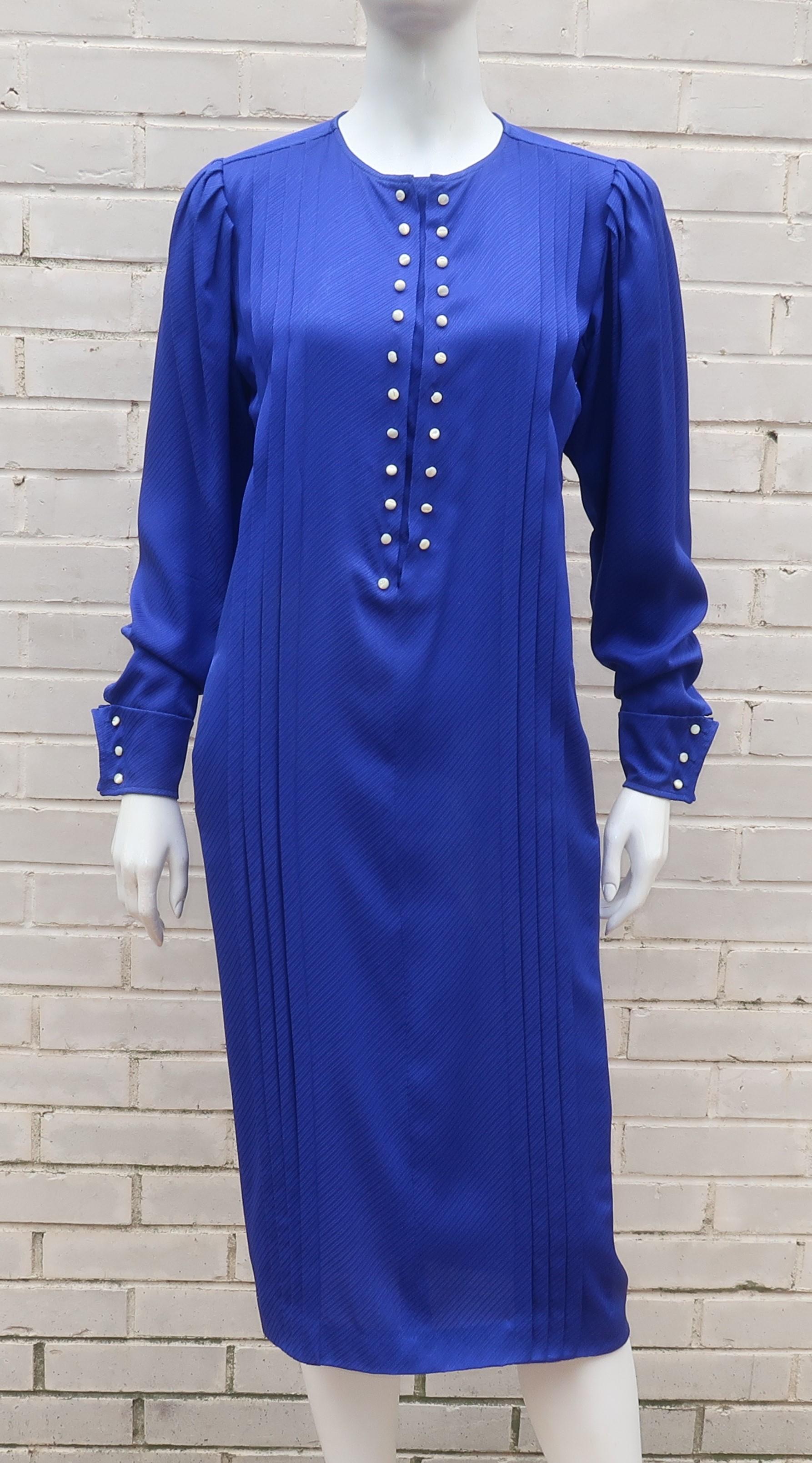 Ungaro Royal Blue Silk Dress & Quilted Jacket Set, C.1980 For Sale 3