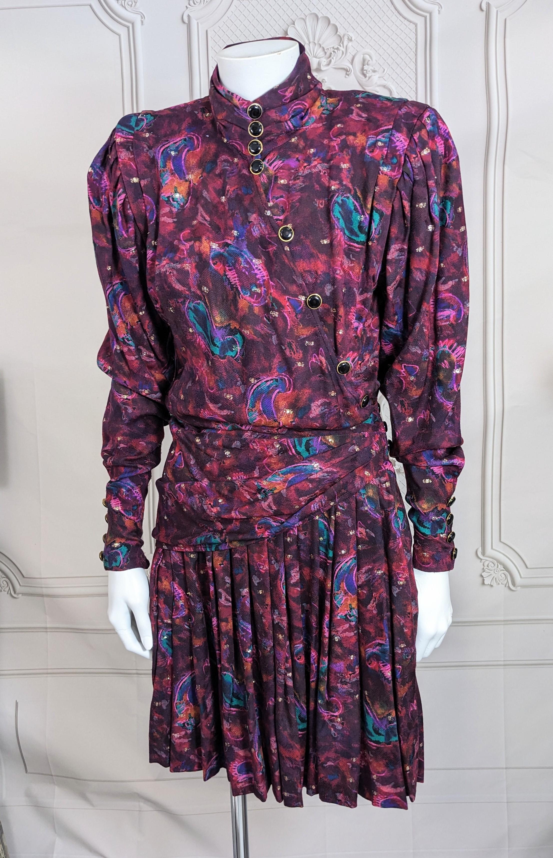 Black Ungaro Silk Wool Challis Lurex Ensemble For Sale