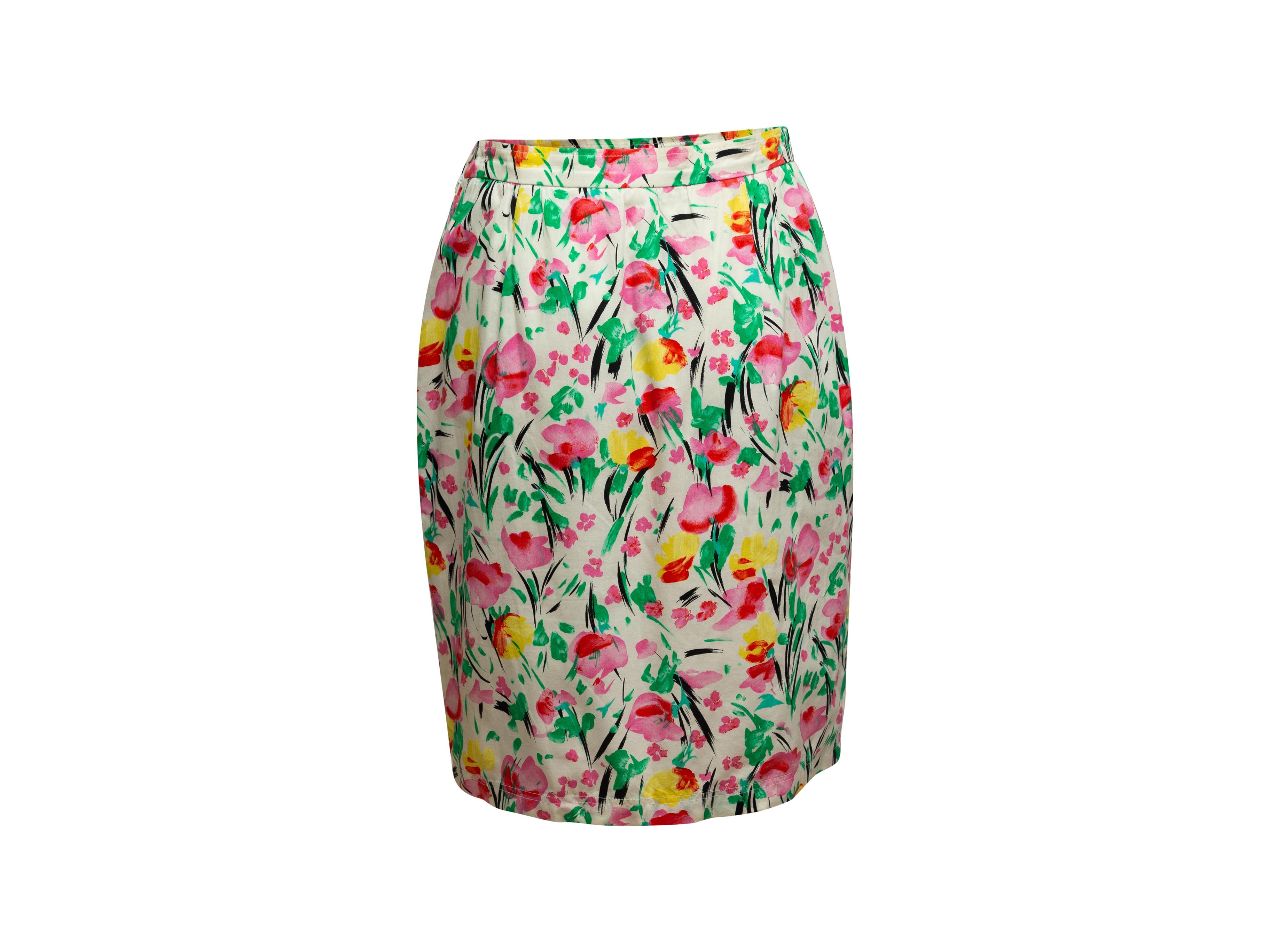 Ungaro White & Multicolor Floral Print Skirt Set In Excellent Condition In New York, NY