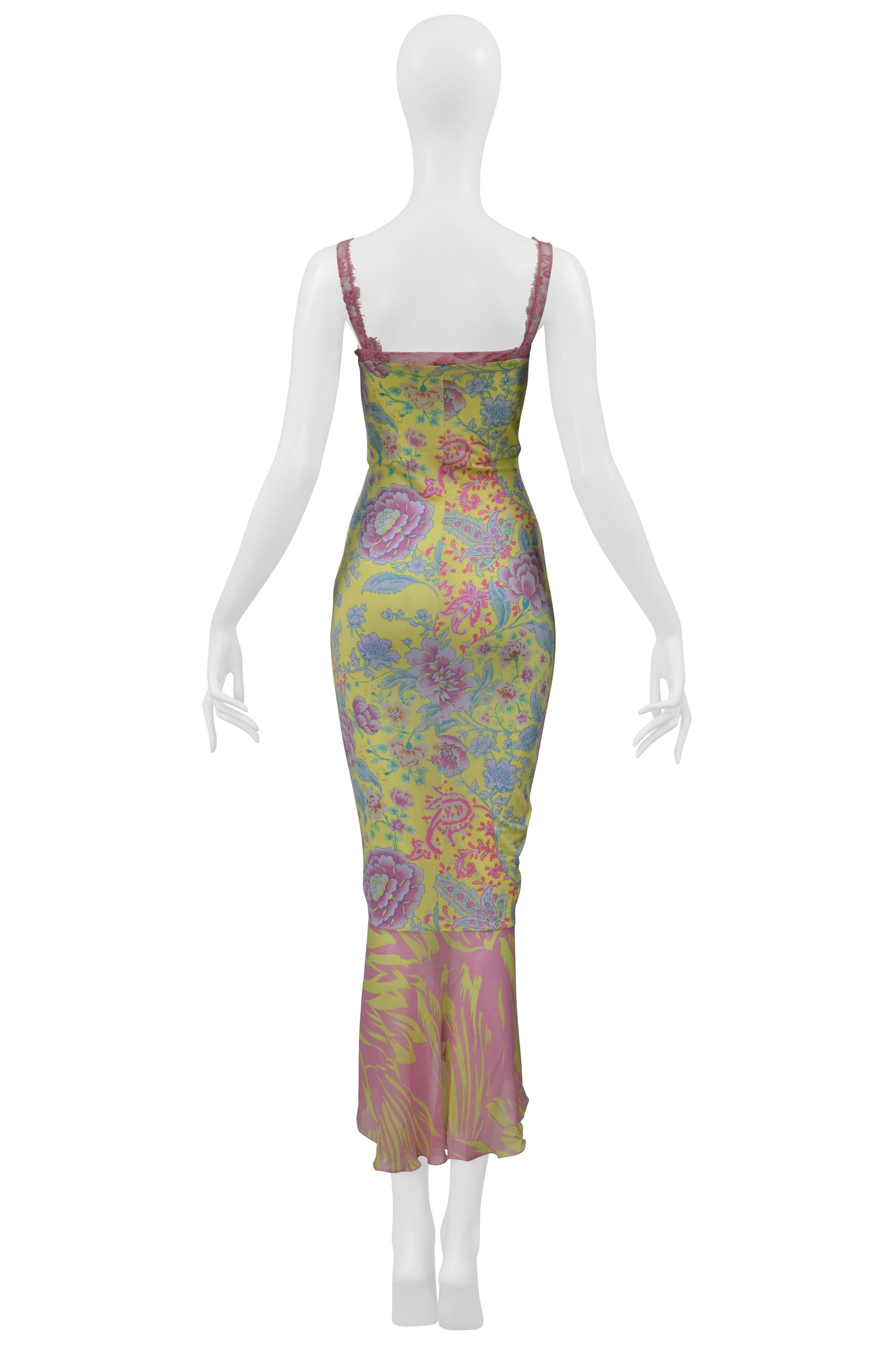 Ungaro Yellow And Pink Floral Mixed Print Dress In Good Condition In Los Angeles, CA