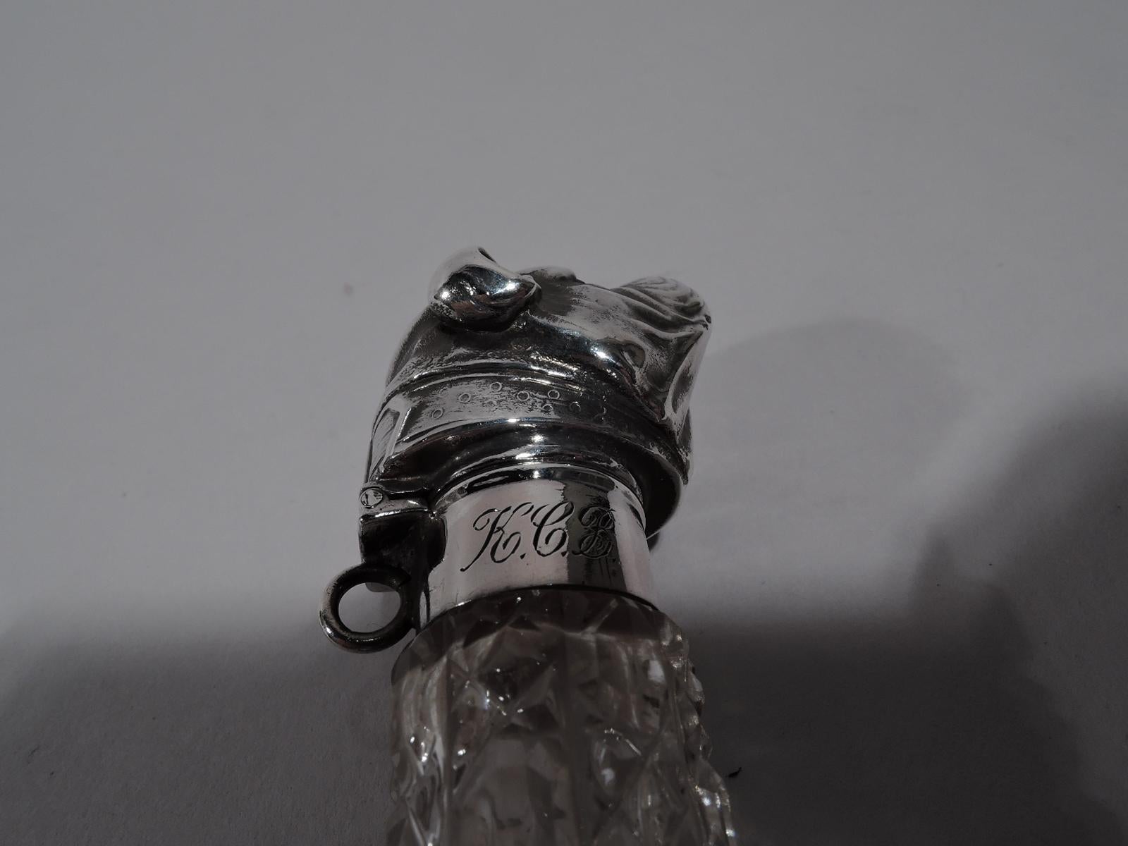 19th Century Unger Bros Sterling Silver Perfume Bottle with Growly, Jowly Bulldog