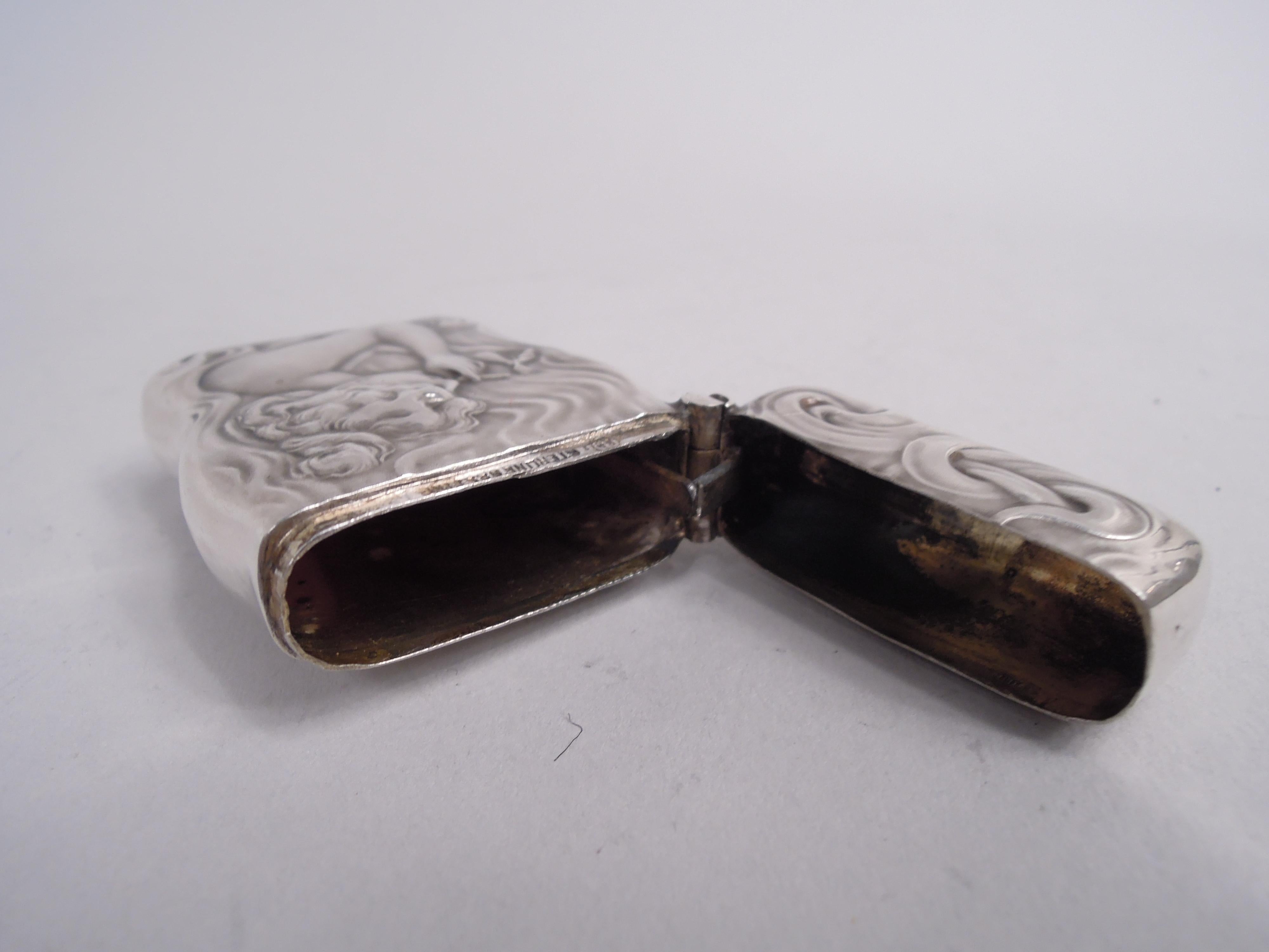 Unger Brothers Art Nouveau Match Safe with Ethereal Nymph Lighting Up For Sale 1