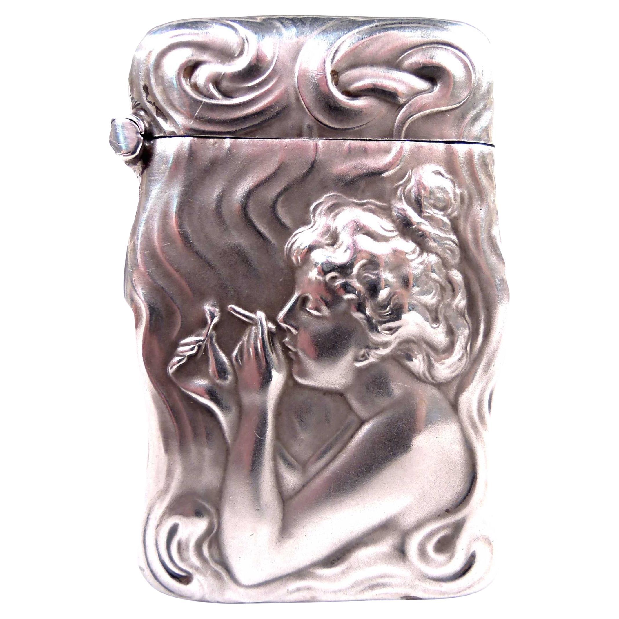 Caja de cerillas Art Nouveau Unger Brothers con ninfa etérea iluminada