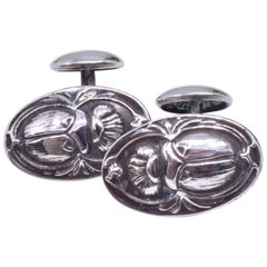 Antique Unger Brothers Egyptian Revival Silver Scarab Cufflinks, circa 1900