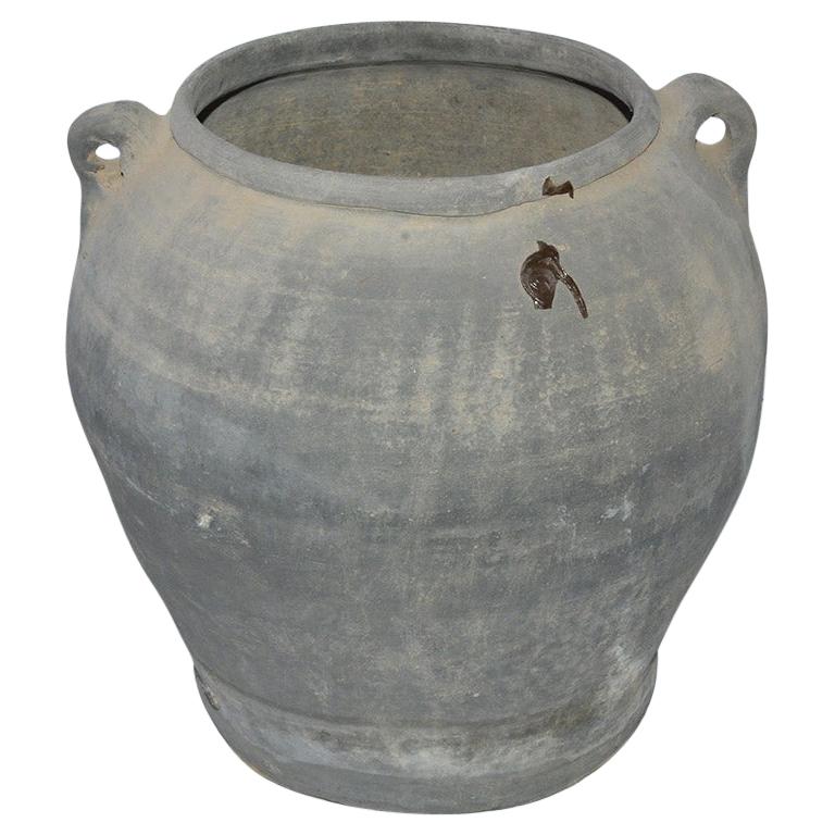 Unglazed Chinese Clay Pot or Jar with Handles