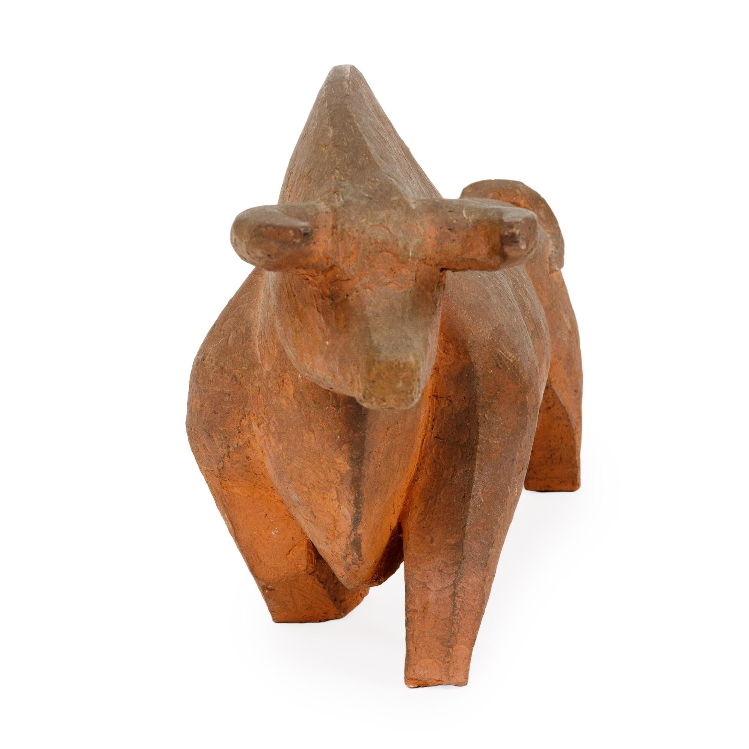 Mid-Century Modern Unglazed Earthenware Ceramic Bull Sculpture