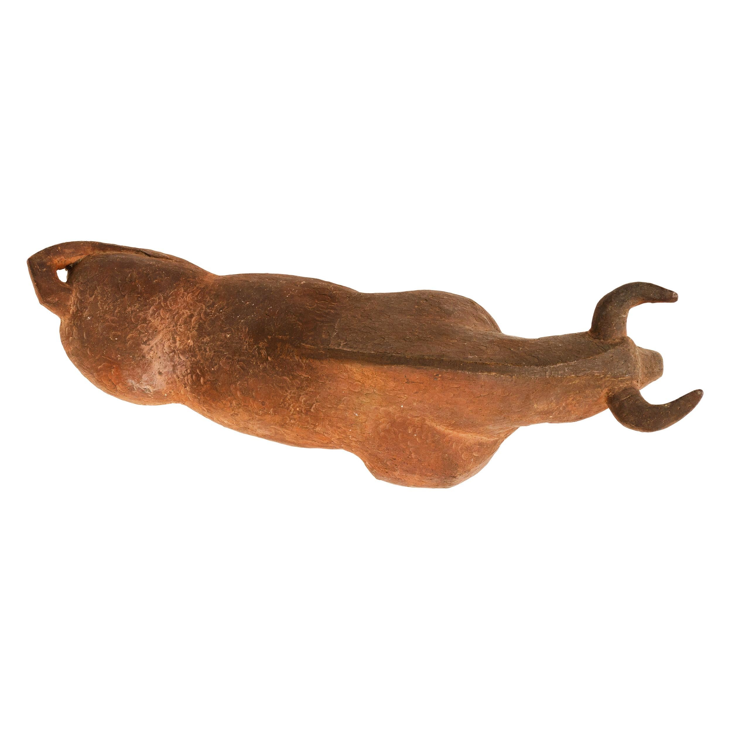 Unglazed Earthenware Ceramic Bull Sculpture In Good Condition In Sagaponack, NY