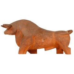 Unglazed Earthenware Ceramic Bull Sculpture