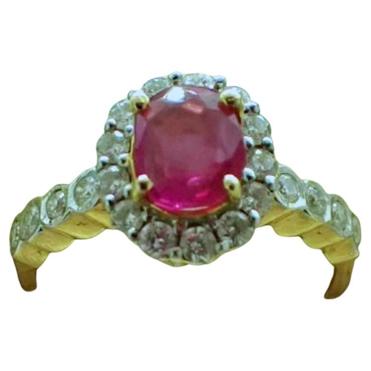 Unheated 1.02ct Burma Ruby 
Diamond 18k Ring - Vintage, Exquisite! For Sale