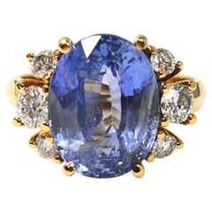 Unheated 10.80 Carat Periwinkle Blue Sapphire Diamond 18K Gold Ring