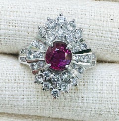 Unheated 1.12ct Burma Ruby Platinum Diamond Ring GIA No Heat - Exquisite!