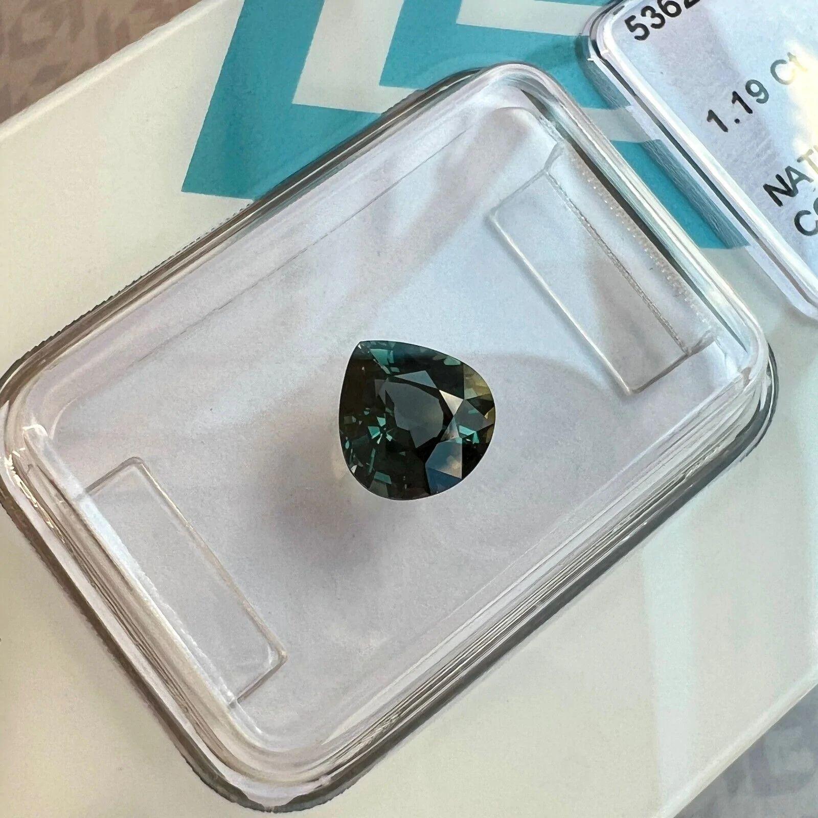 Saphir non chauffé 1,19 carat, couleur changeante, vert bleu violet, taille poire certifiée IGI en vente 9