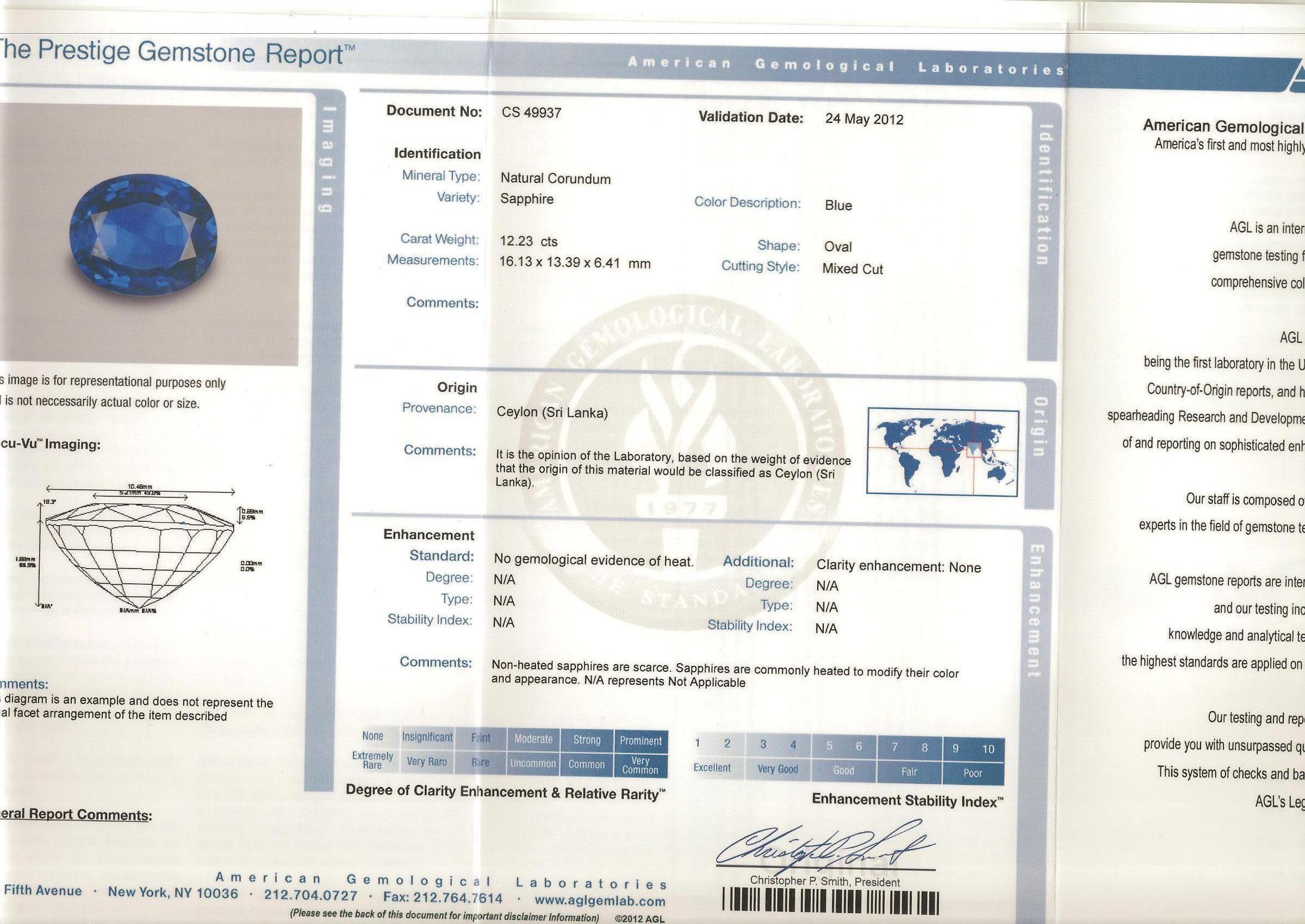 Anillo de diamantes y zafiro azul de Ceilán de 12,23 quilates sin calentar certificado por GIA en venta 5