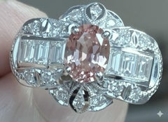 Unheated 1.23ct Padparadscha Sapphire & Diamond Ring GIA - Delightful!