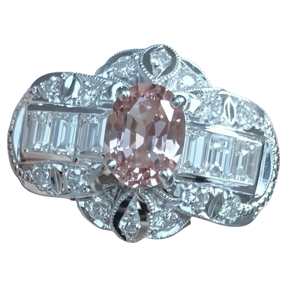 Unheated 1.23ct Padparadscha Sapphire & Diamond Ring GIA - Delightful!